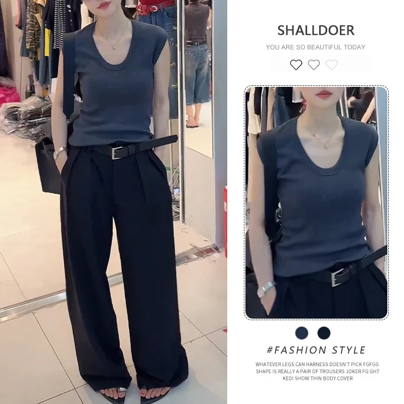 法式温柔休闲u领无袖坎肩t恤女夏季新款时尚气质百搭修身显瘦上衣