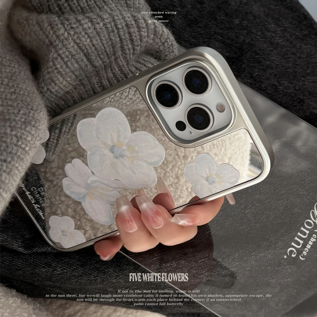 温柔气质镜面花朵适用16苹果15promax手机壳iphone14电镀13韩系15