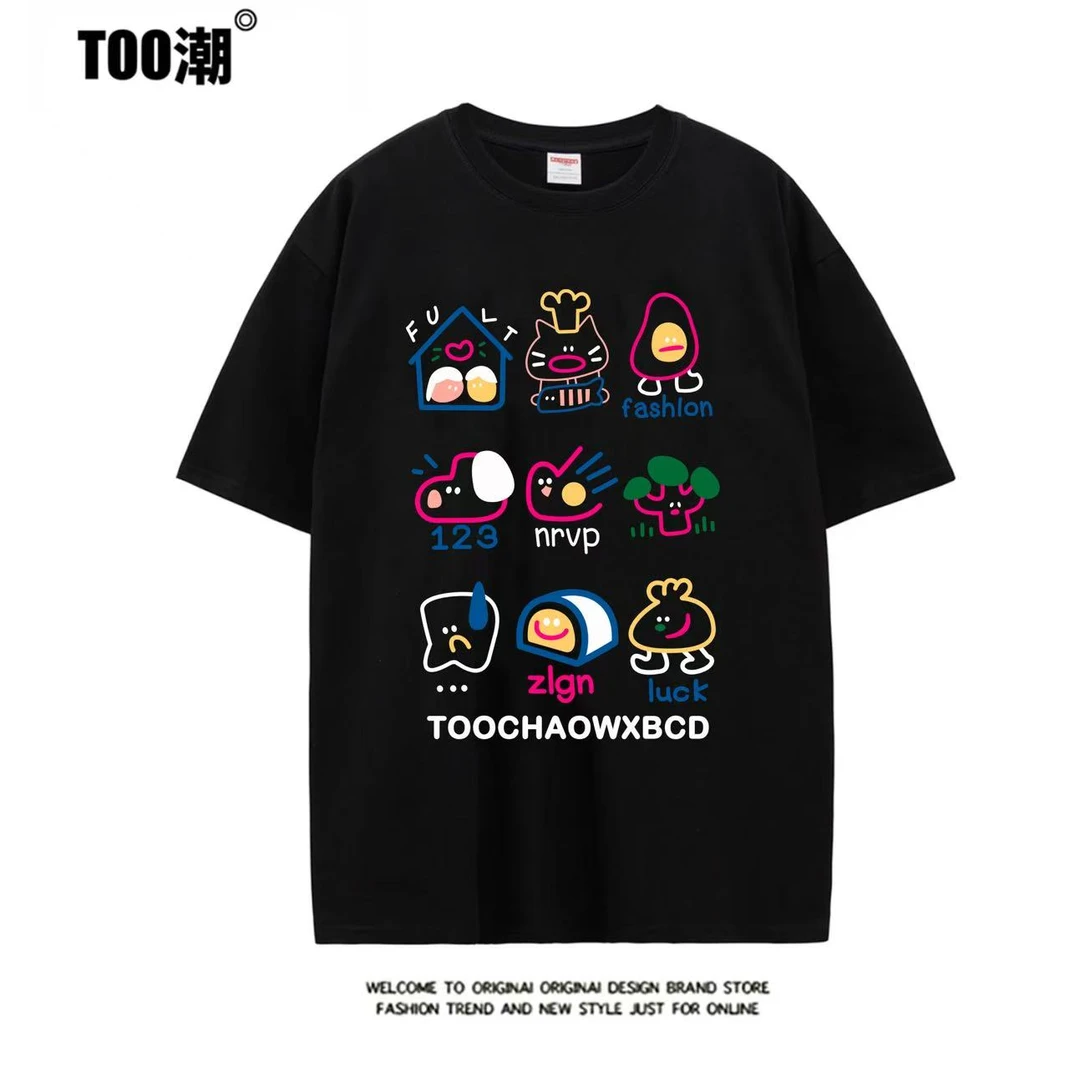 纯棉美式高街潮牌圆领短袖t恤男女春夏新款宽松校园风洋气衣服女