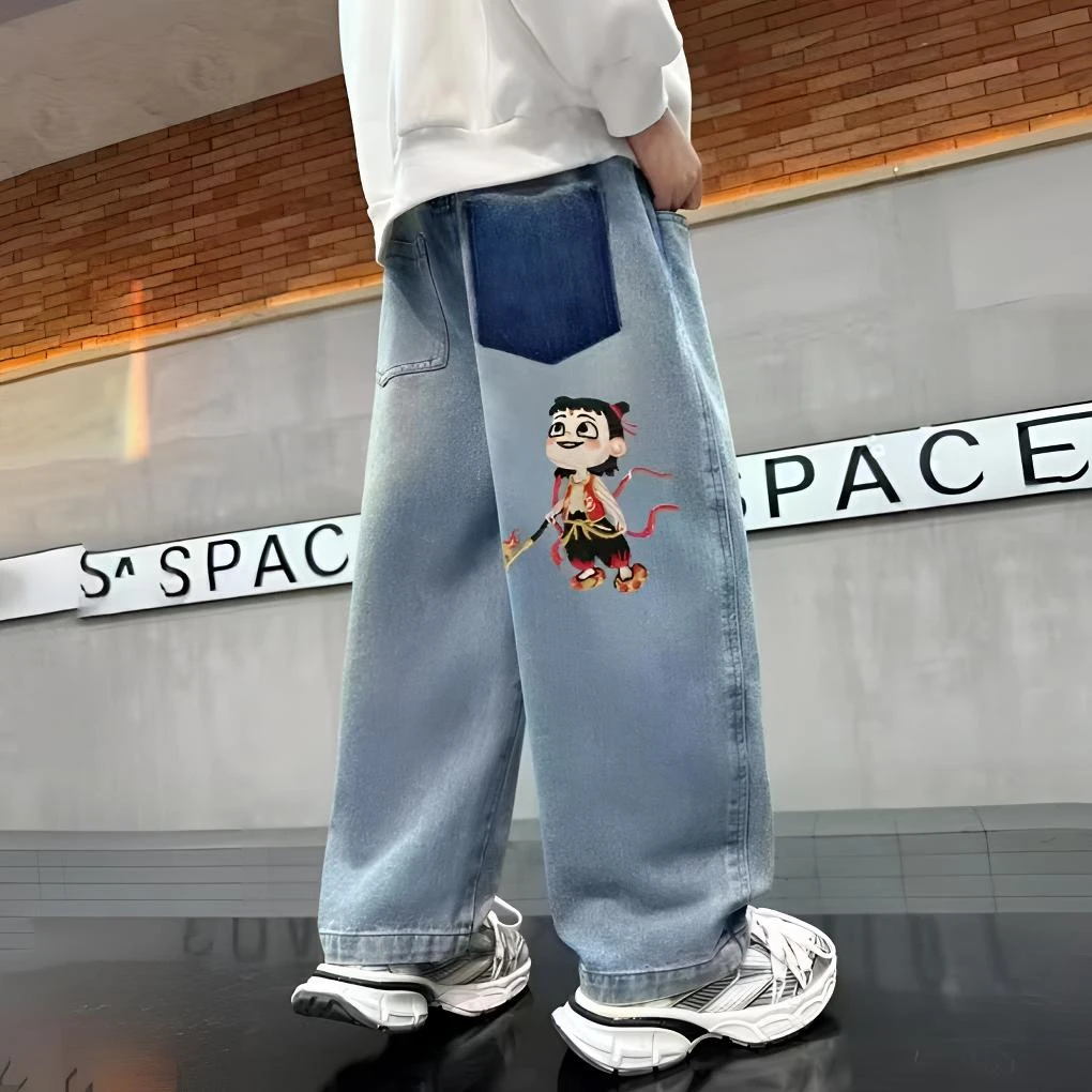 【魔童哪吒】男童牛仔裤2025爆款卡通绣花儿童宽松帅气炸街裤子男孩
