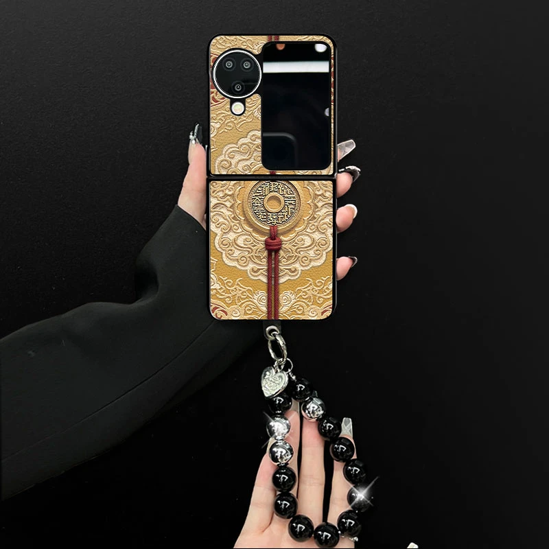 适用oppofindn3flip手机壳财运铜币小羊皮折叠壳全包保护套