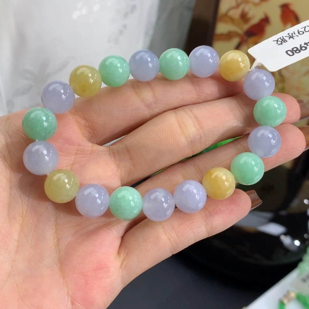 未镶嵌手串翡翠卡10细润紫绿黄手串