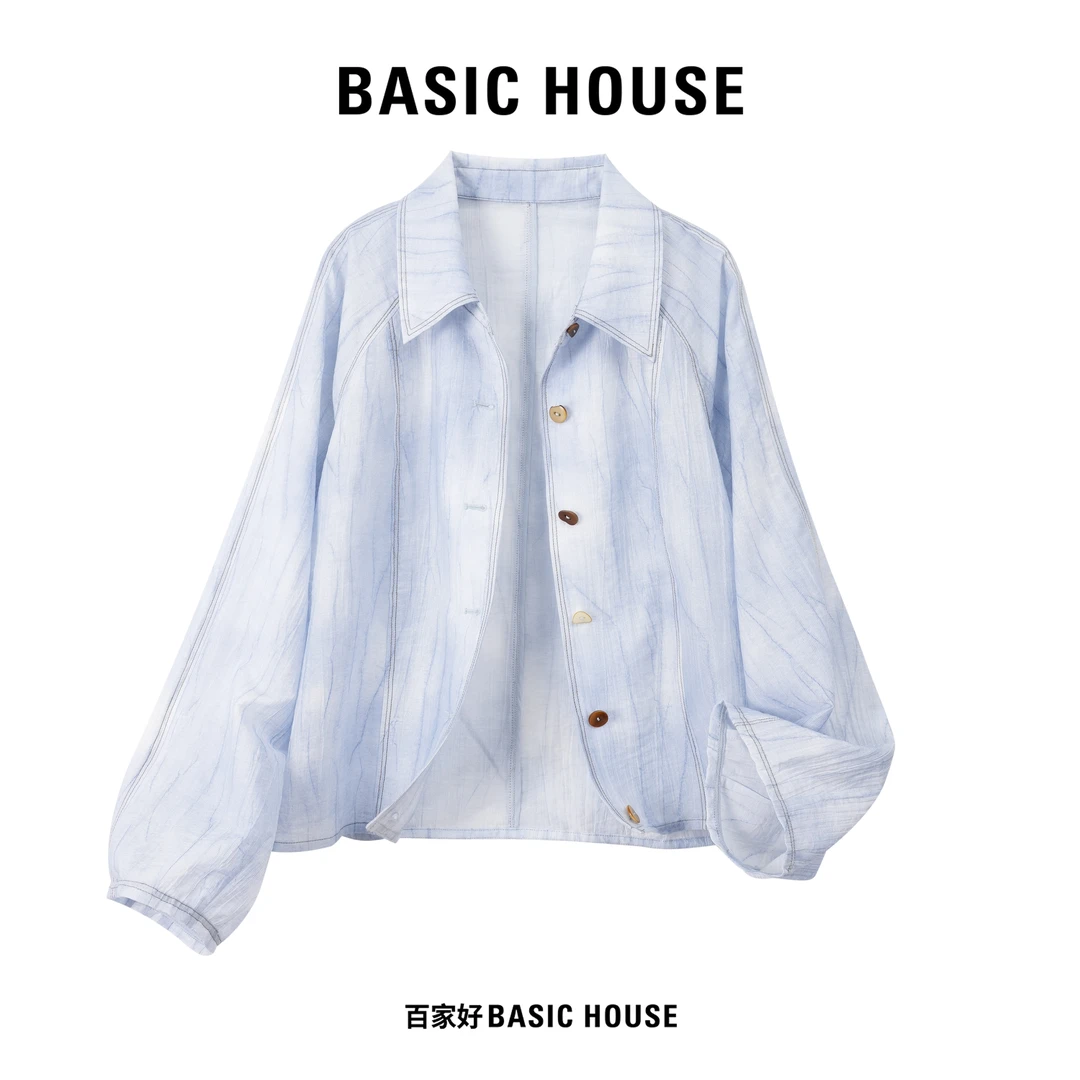 Basic House/百家好2025夏季新款明线扎染设计感拼宽松外套9842YY