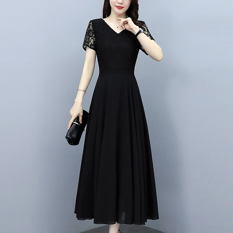 2025夏季新款雪纺提花连衣裙大码胖mm收腰显瘦遮肚长裙