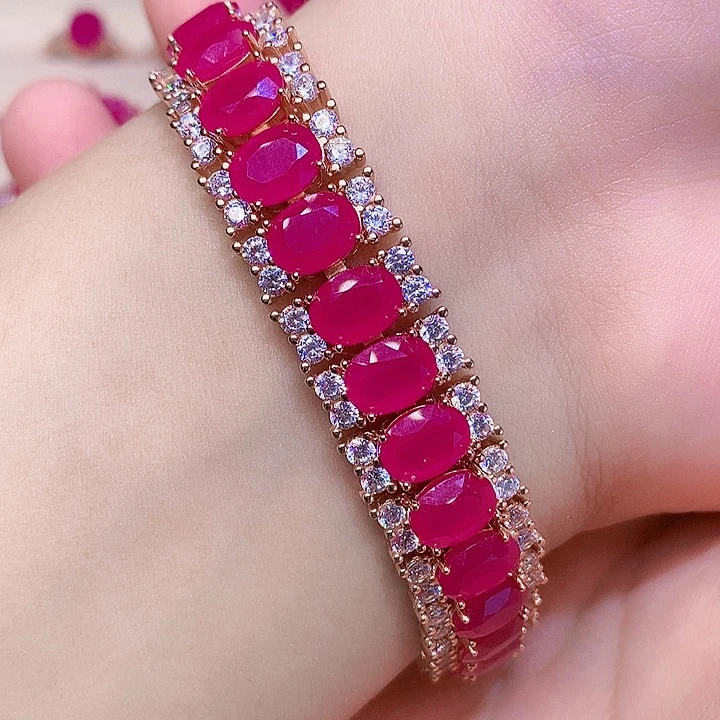 手链银S925镶嵌红宝石