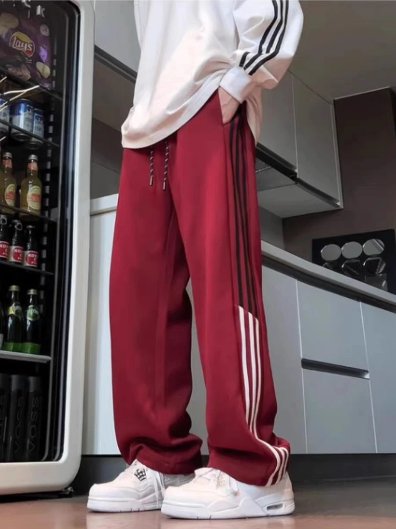 秋冬美式潮流重磅卫裤男女款三条杠条纹运动裤慵懒通勤直筒休闲裤