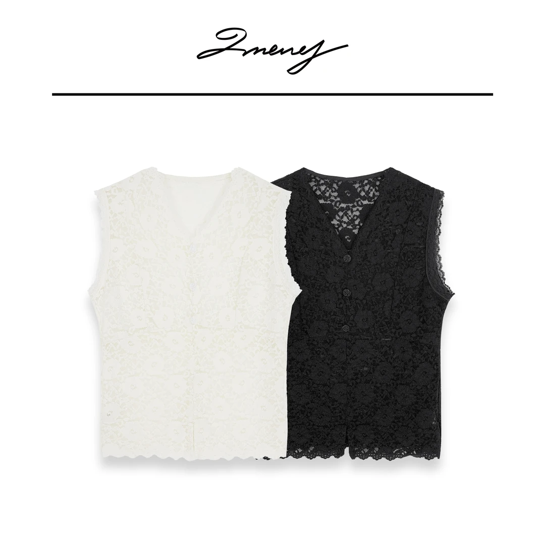 花漾背心~花边V领显瘦气质蕾丝无袖背心背心25AP016