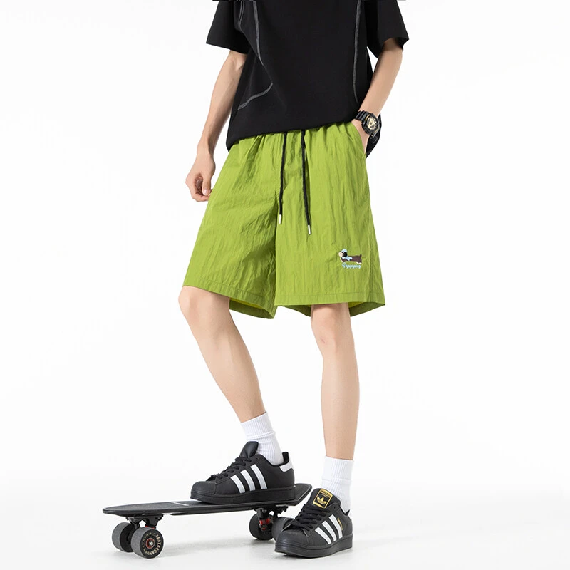 小狗刺绣运动短裤男款夏季薄款多巴胺速干休闲裤子海边度假沙滩裤