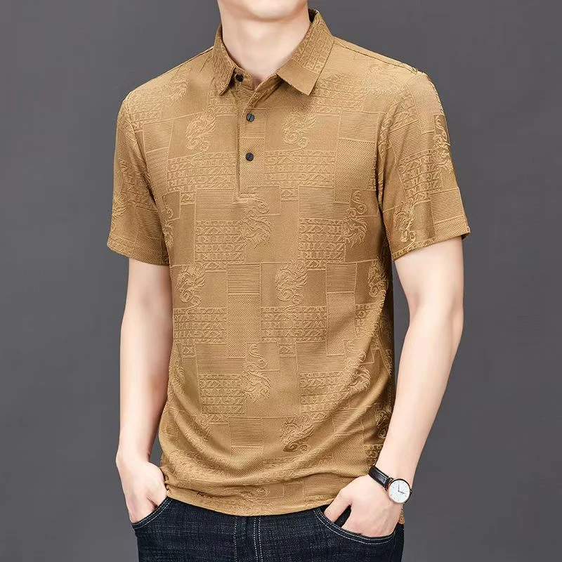 夏季新款男士短袖POLOT恤休闲冰丝薄款高档polo宽松翻领POLO上衣