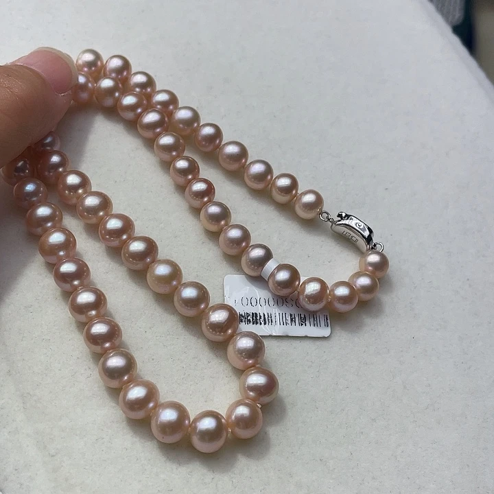 淡水珍珠银S925镶嵌颈饰卡8➕高品极光中国红毕业级