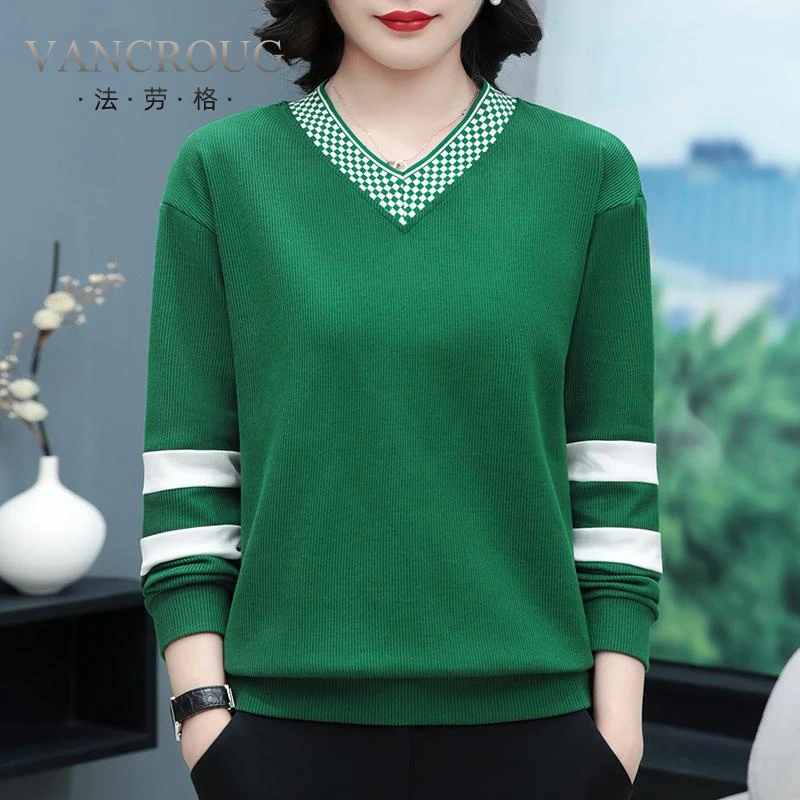 法劳格2025新款春秋卫衣女薄短款宽松圆领长袖绿色大码宽松妈妈打