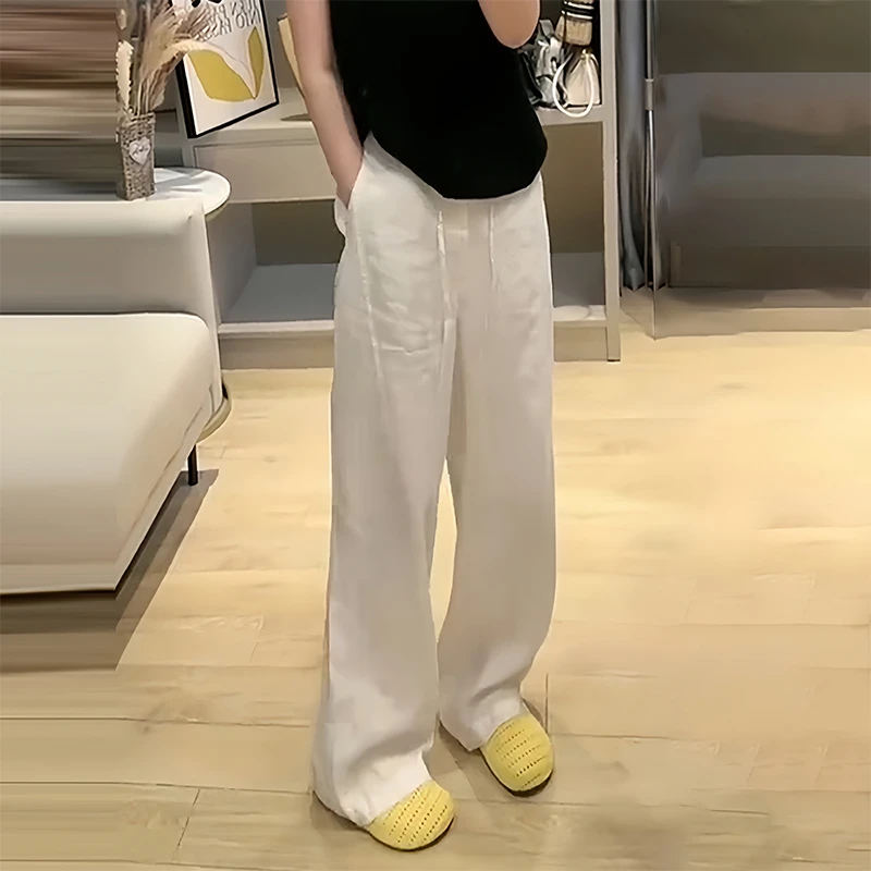 韩版宽松阔腿裤夏季洋气时尚纯色休闲裤子慵懒风设计感拖地长裤女