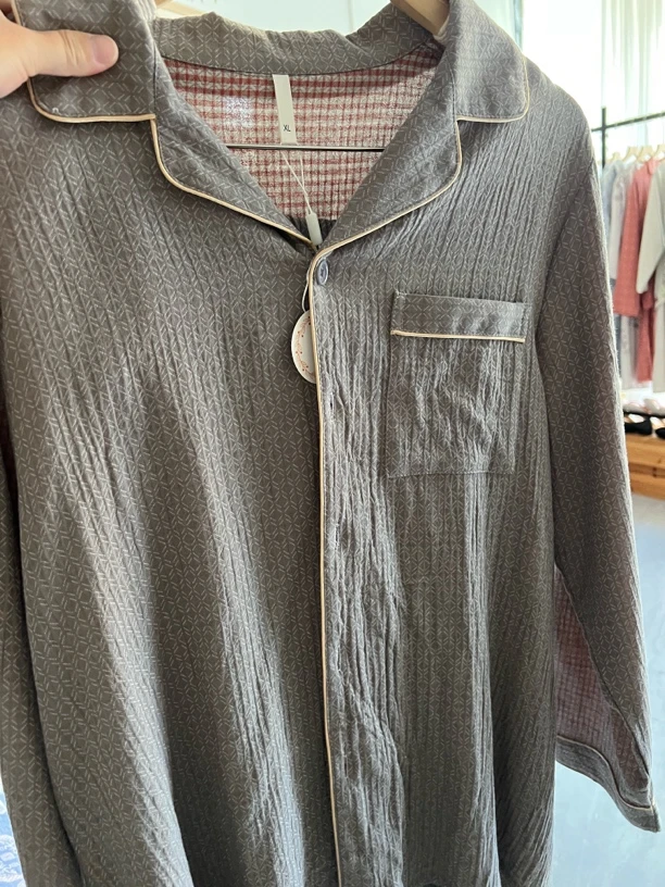 男士双层纱梭织纯棉四季款休闲气质睡衣家居服套装