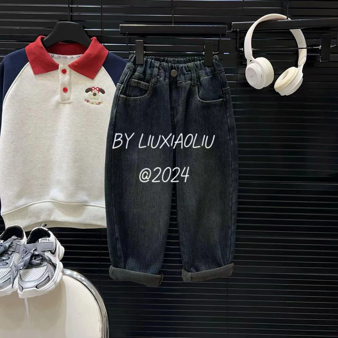 杭州六小六正版 BY LIUXIAOLIU韩版秋冬季儿童加绒牛仔裤12108