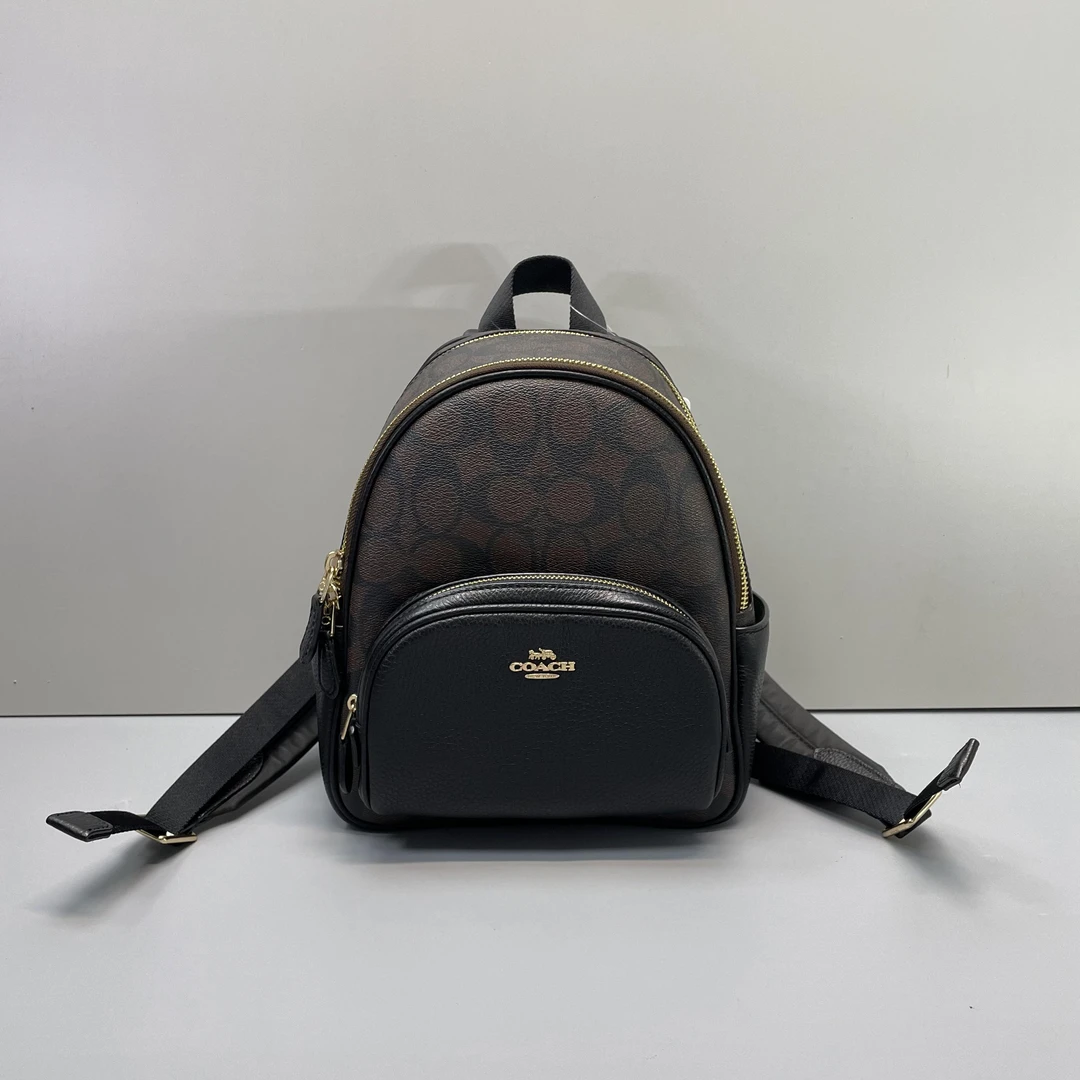99新 COACH/蔻驰 黑拼老花迷你双肩包20*23*9cmD121503