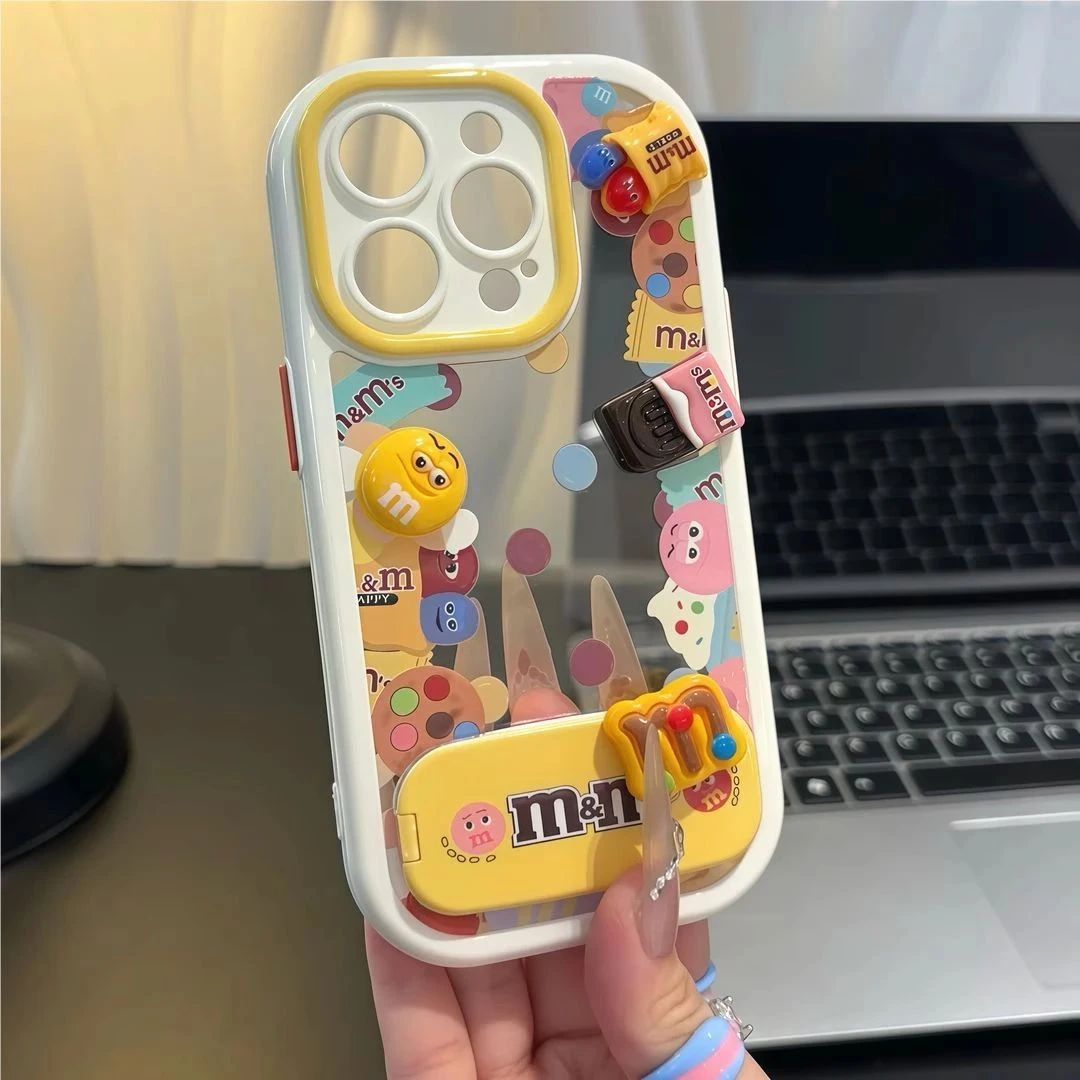 适用iPhone16/15promax立体M豆公仔手机保护壳小米15/14可爱红米K