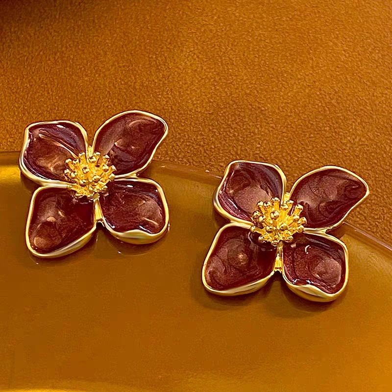 铜合金耳饰 铜合金8184复古深色系花型耳饰