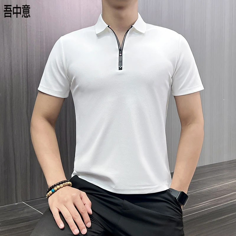 polo衫男短袖t恤男款爆款2025新款拉链翻领体恤商务休闲百搭T恤