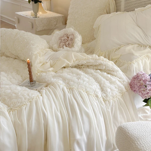浪漫法式立体玫瑰花牛奶绒四件套秋冬季加厚保暖珊瑚绒公主风被套