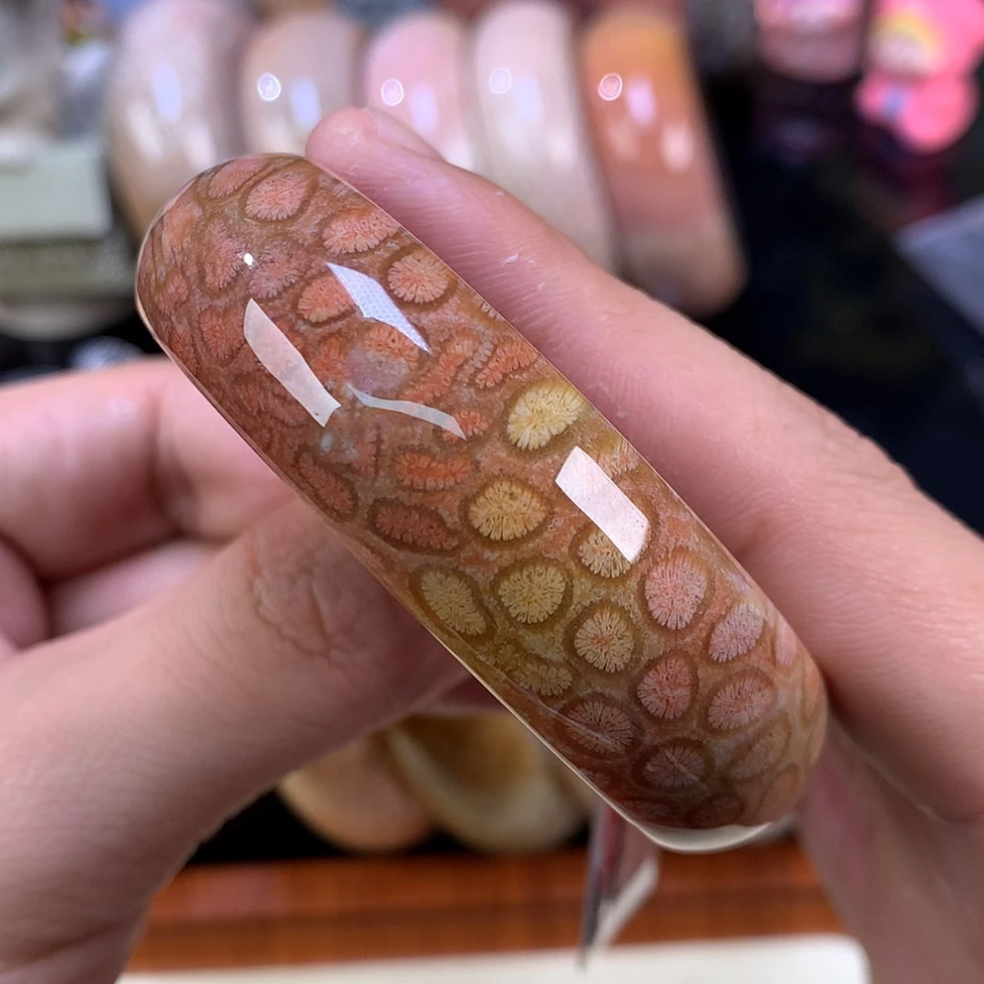 【闪购商品】颈饰未镶嵌硅化珊瑚（珊瑚玉）121号粉红彩豹纹53.5圈