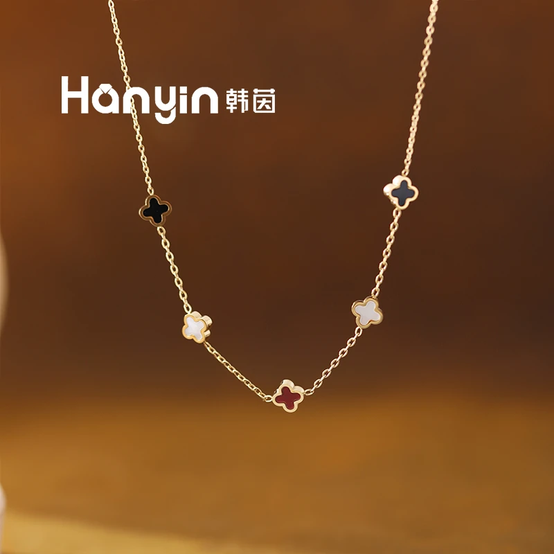 钛钢项链 韩版高定三色双面四叶草不掉色项链轻奢高级感AAA