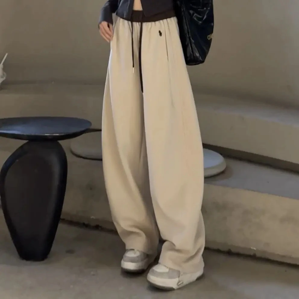 （加长款）小标刺绣弯刀裤阔腿宽松显瘦休闲百搭秋款女款裤子