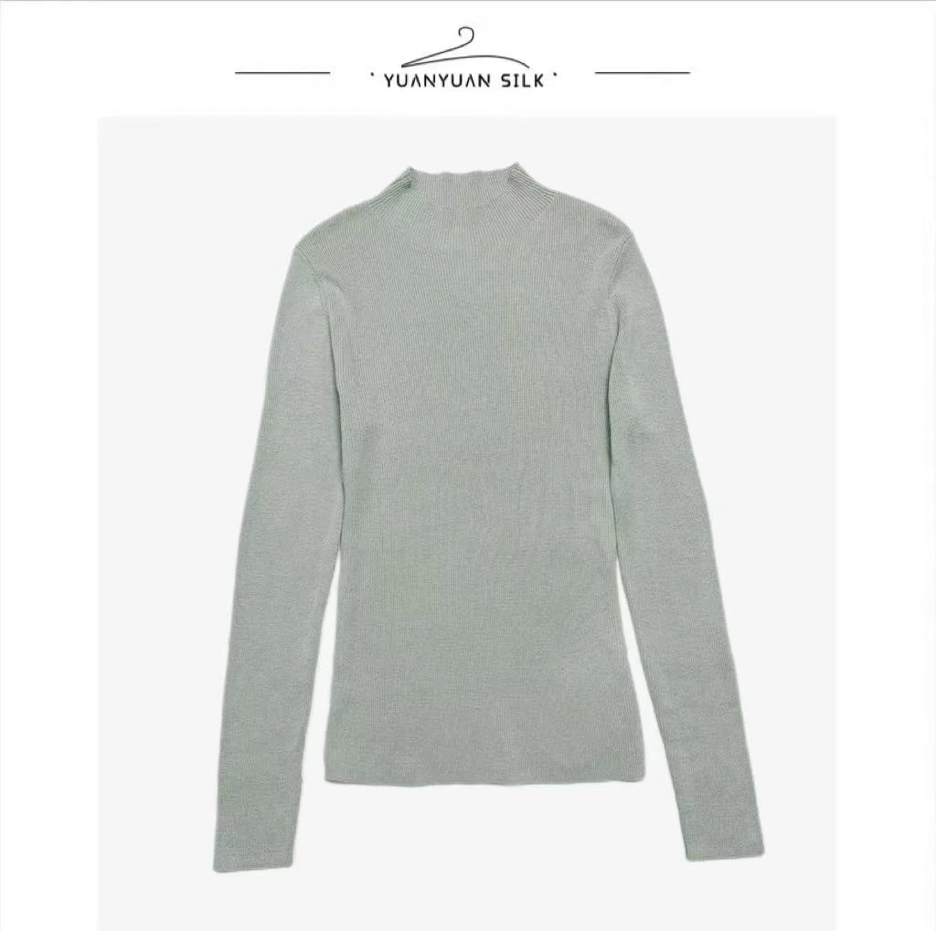 B  女士100%螺纹桑蚕丝简约时尚舒适修身显瘦套头针织长袖上衣m33