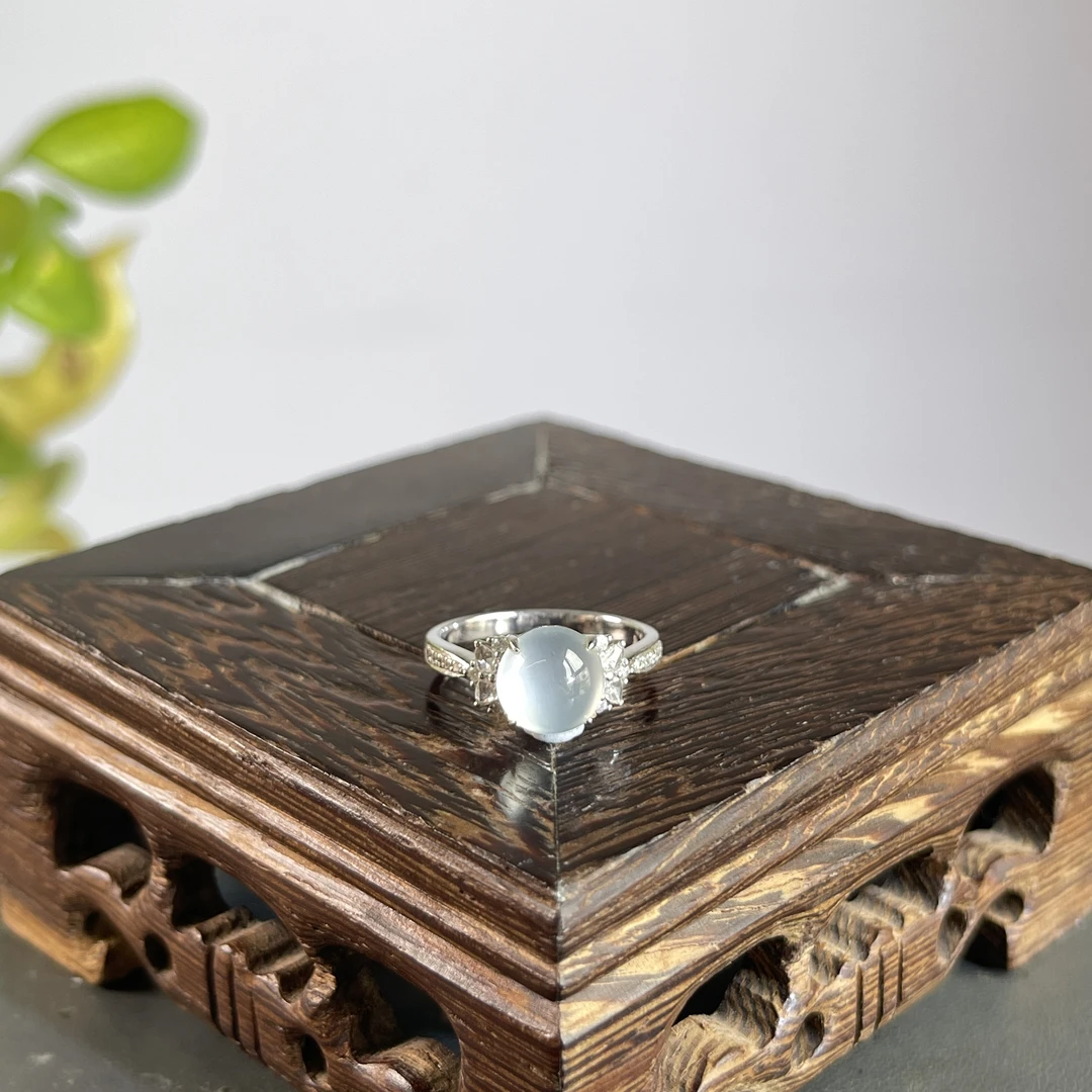 JXZC30-145 天然缅甸A货翡翠 18k金钻镶嵌翡翠蛋面戒指14#