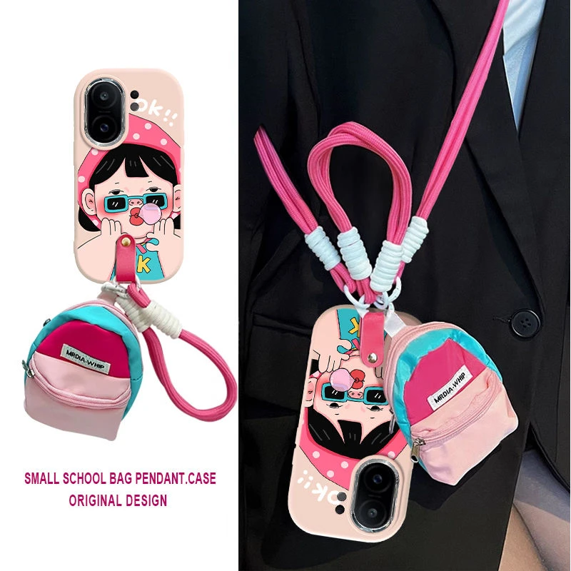 头巾女孩适用苹果16promax手机壳可爱vivos30高端opporeno14挂脖