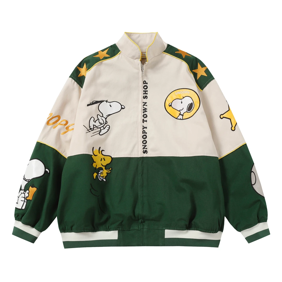 凛可爱 美式复古卡通刺绣棒球服外套小众童趣立领宽松百搭夹克女