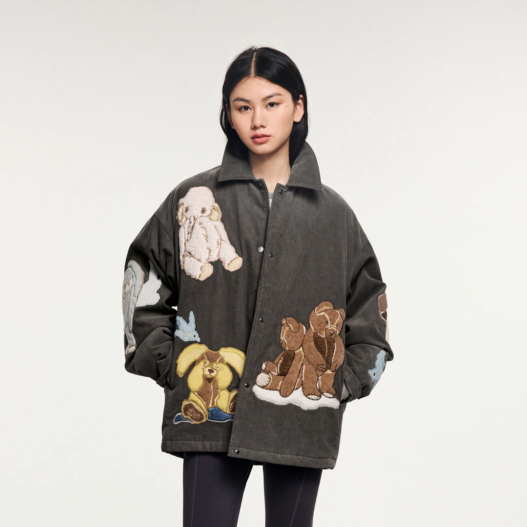 UOOYAA/乌丫2025冬季新款「奇幻精灵」立体贴布刺绣棉服4241