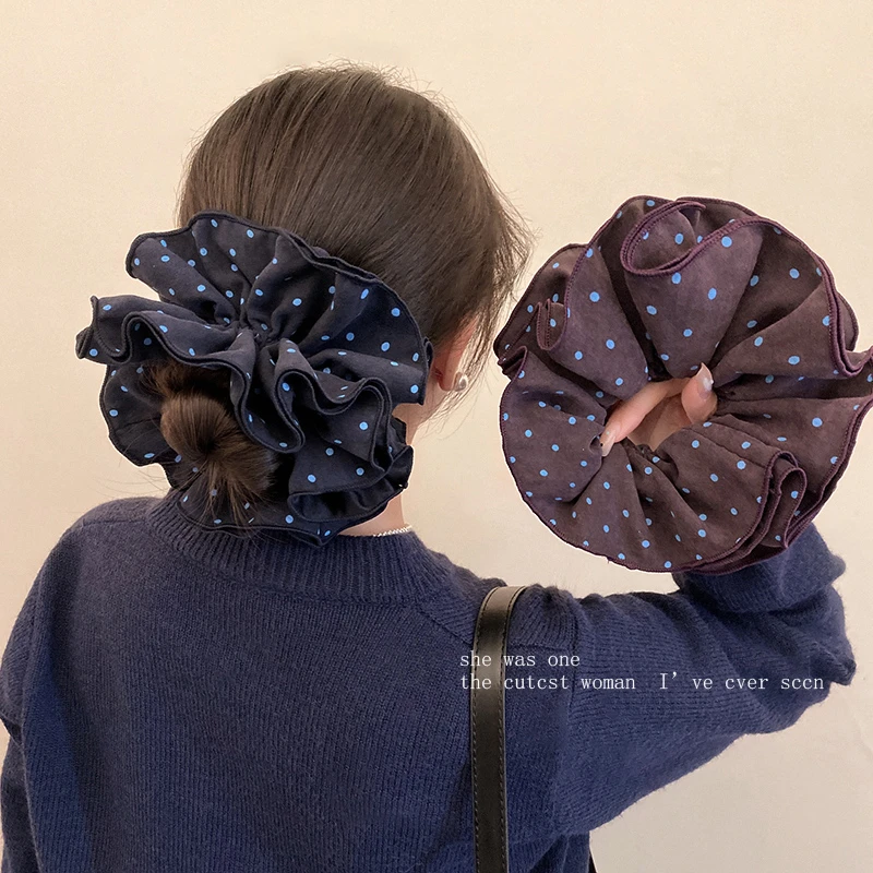 美拉德咖色波点大肠发圈双层大号扎丸子头花发绳低马尾头绳头饰女