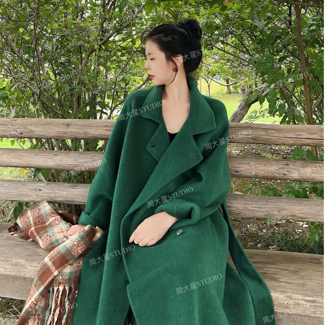 【周大星定制】秋季上新宽袖中长款冬季紫色醋酸羊毛大衣F836-1