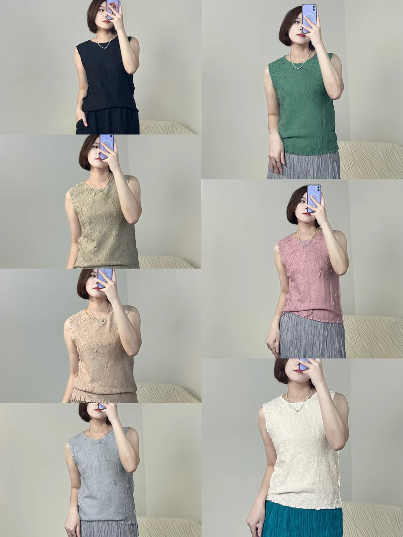 【摺之韵专属】春夏一片式高定褶皱休闲时尚简约百搭拼色背心1033
