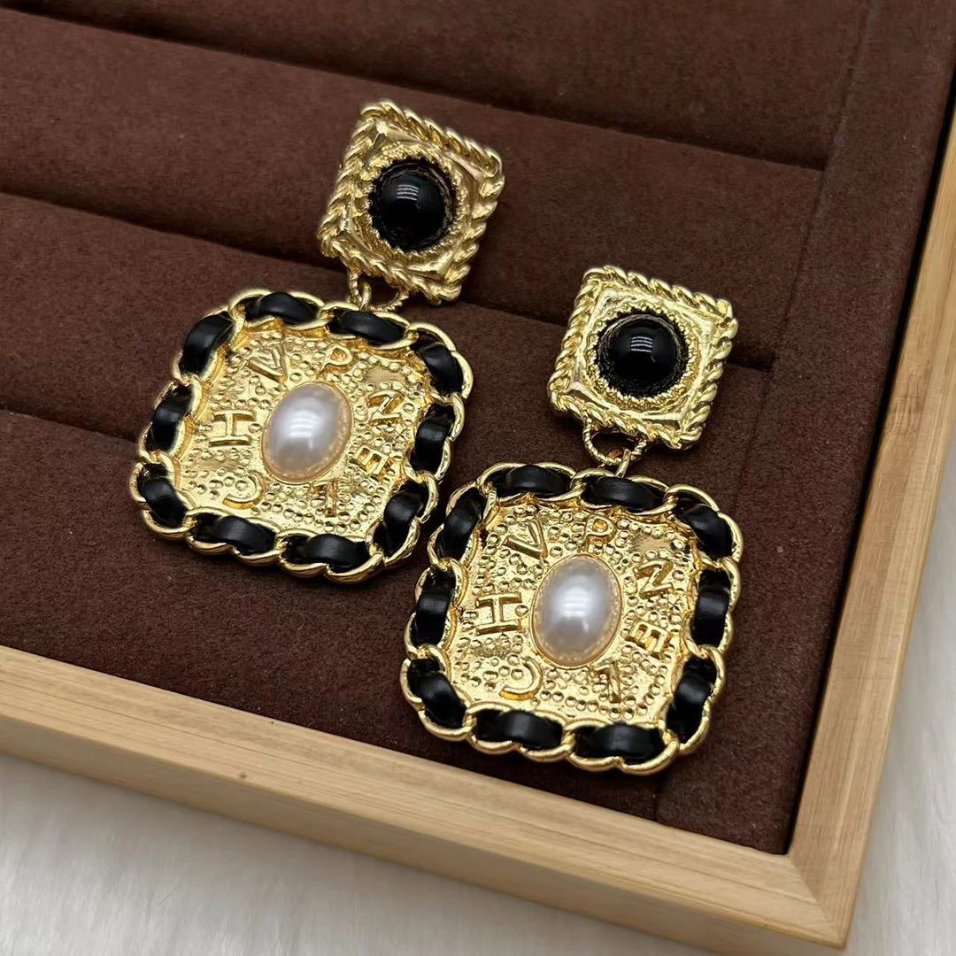 合金皮质耳饰 花笙（HS024） 复古耳钉夸张长款时尚法式优雅耳饰