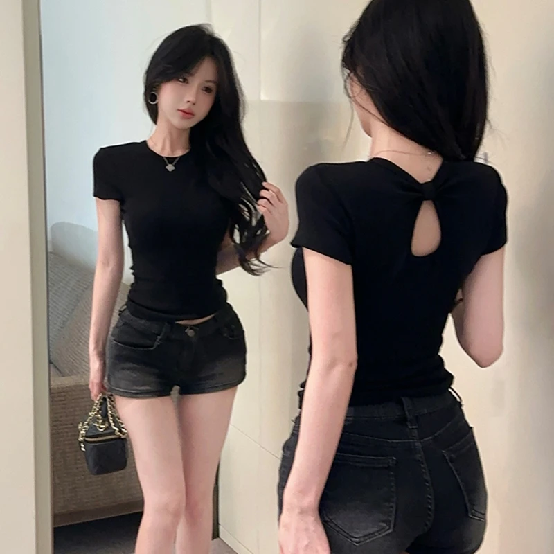 纯欲风辣妹性感缕空短袖T恤夏季新款潮流百搭气质修身短款上衣女