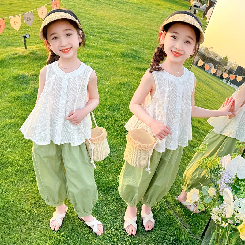 儿童小清新娃娃衫夏装女童夏季可爱套装2025小女孩透气短袖两件套