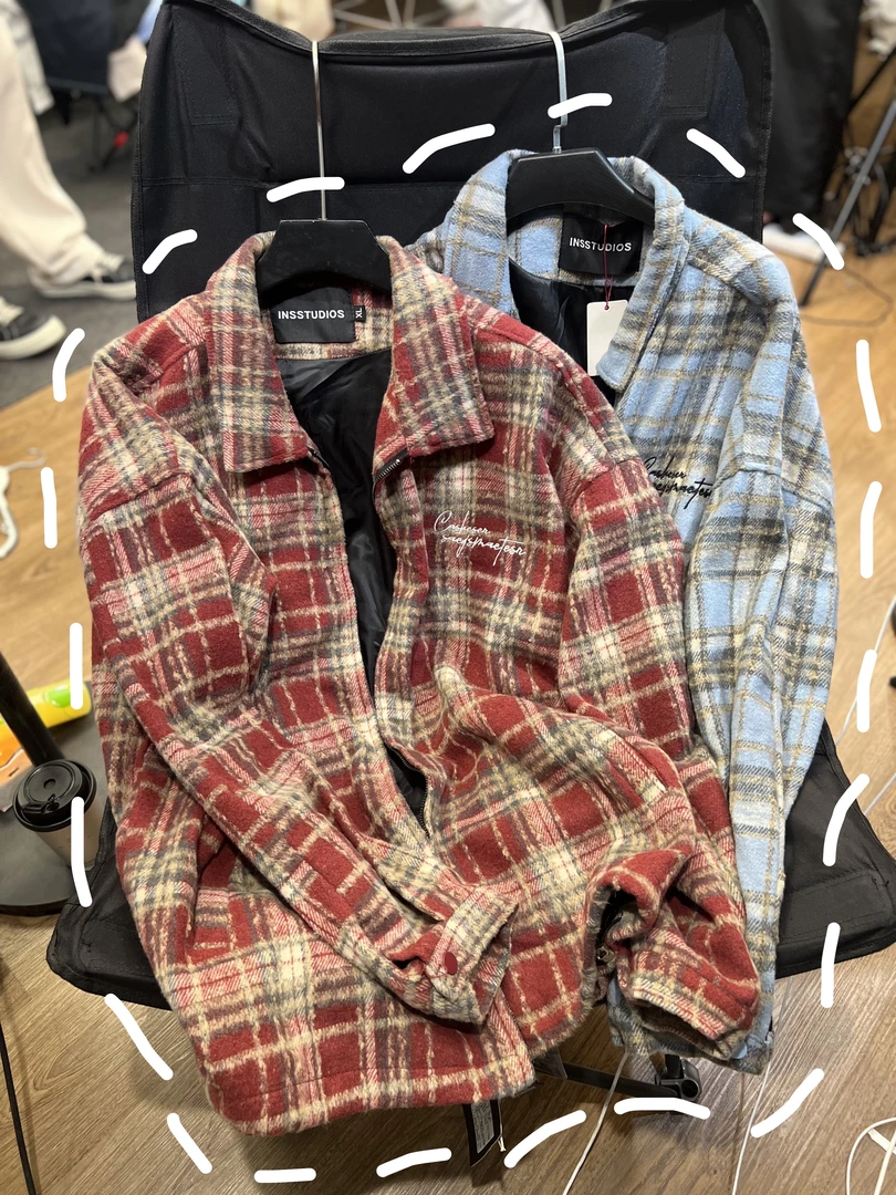 28134-秋冬舒适休闲拉链款毛呢格子条纹外套格纹