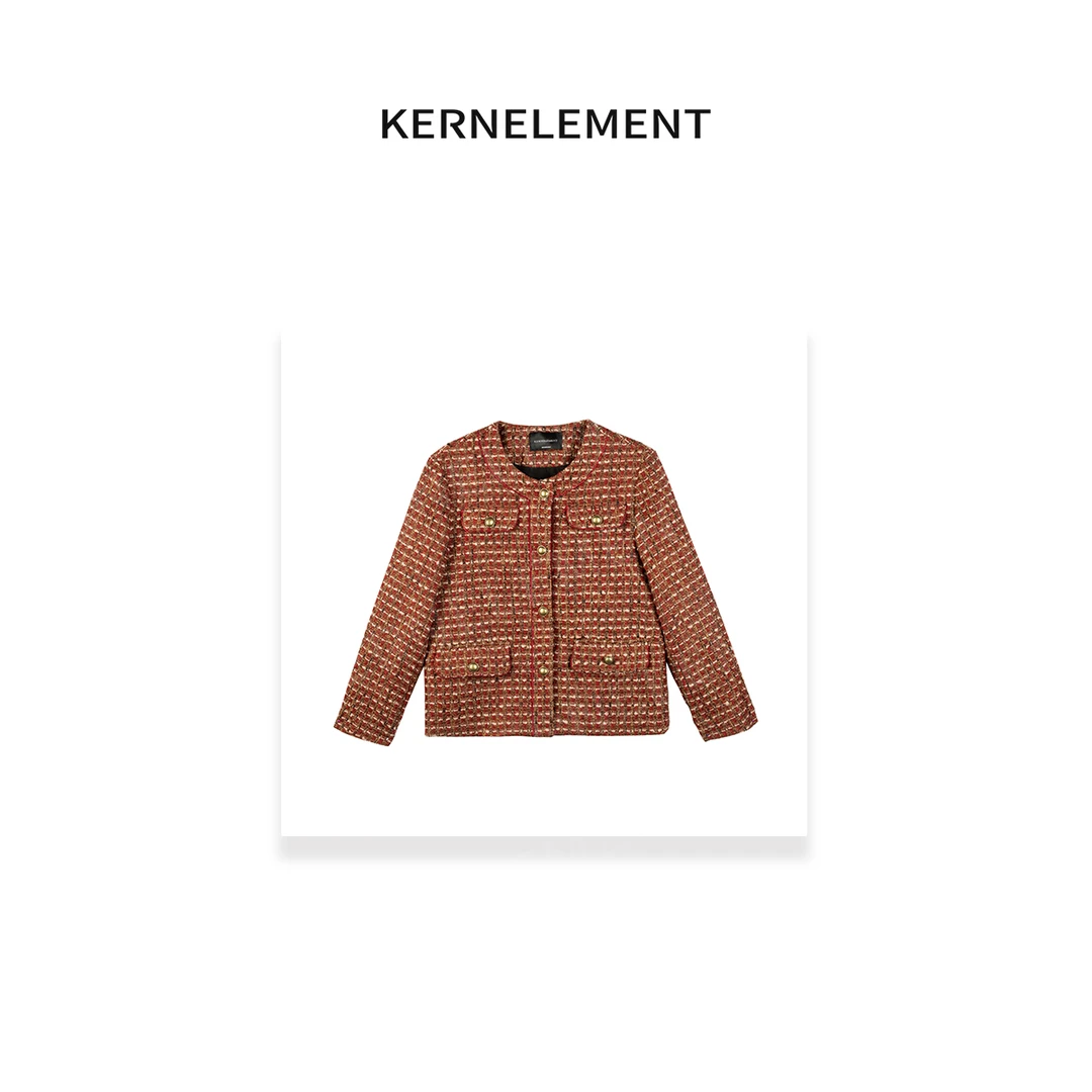 KE「金韵山茶」羊毛重工编织粗花呢金丝纹理小香风外套QW178