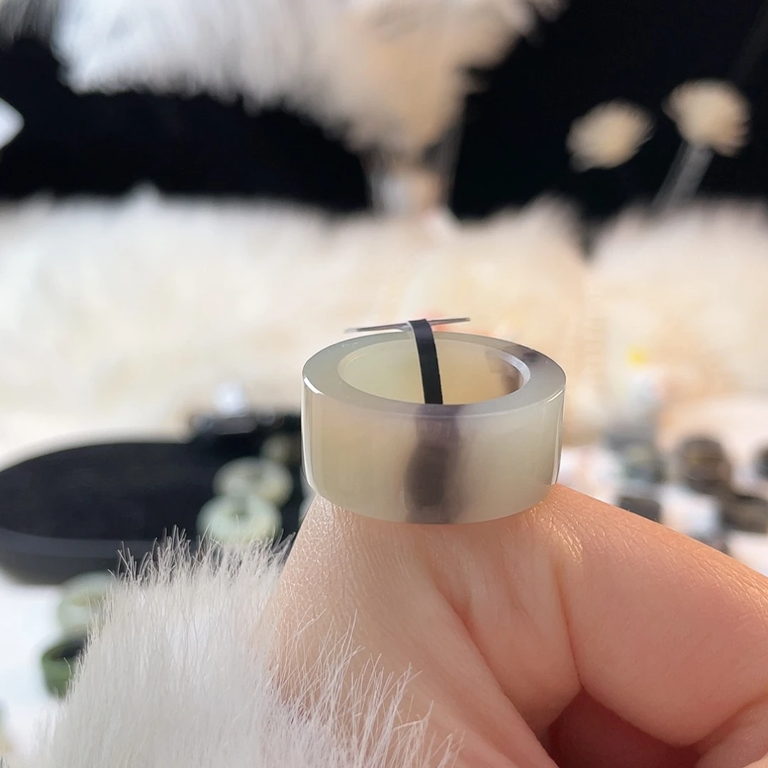 和田玉未镶嵌戒指k64 飘紫直切17.9mm