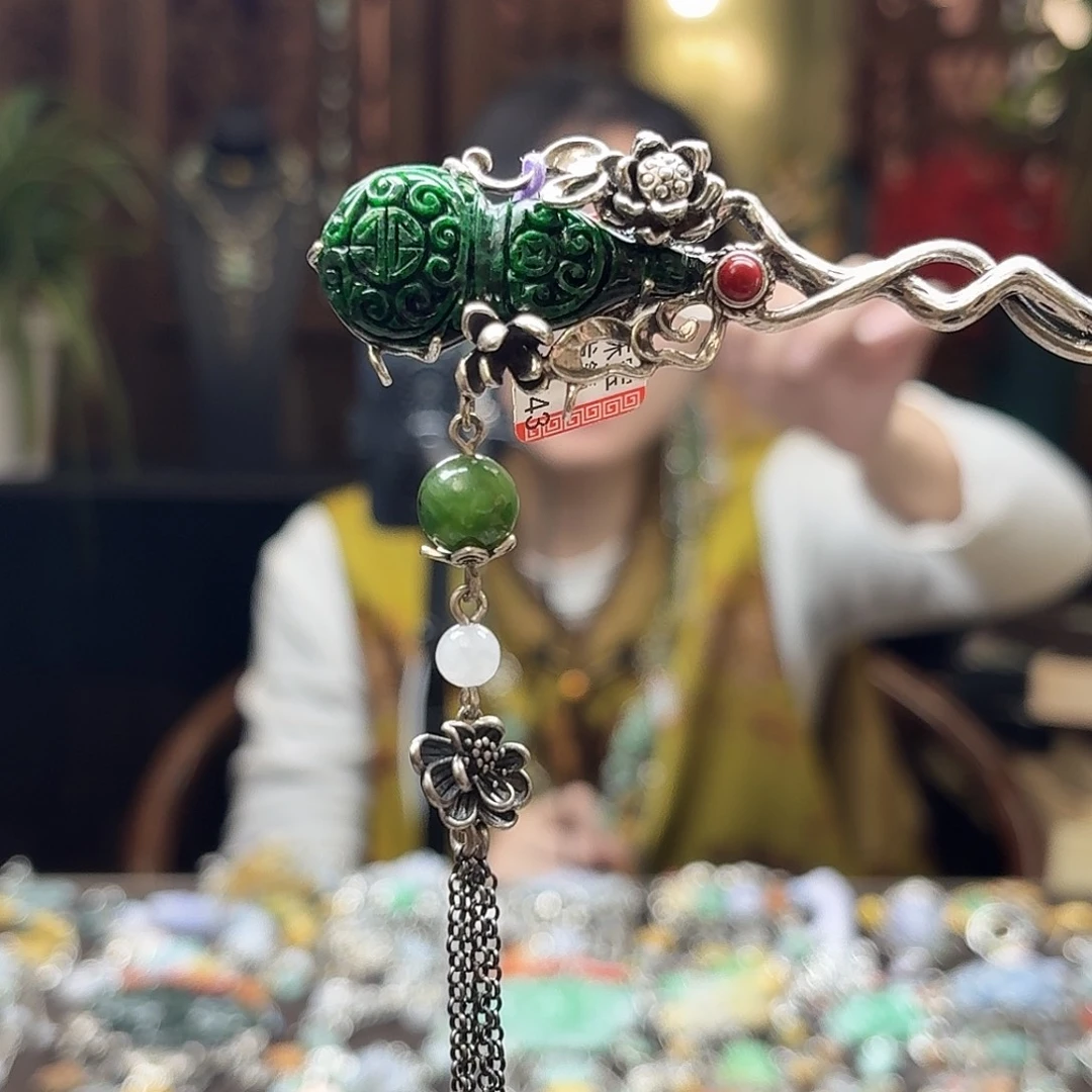 翡翠银S925镶嵌发簪发簪