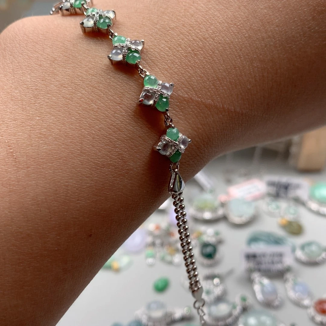 翡翠戒指银S925镶嵌手链