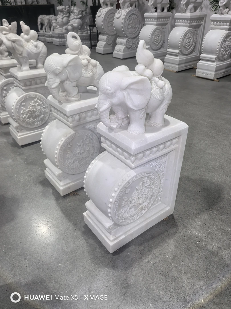 汉白玉小象抱鼓石一对高80定金链接（包邮不含卸车和摆放）