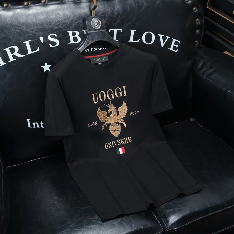 2025夏季新款 IUIUG欧货时尚潮流丝光棉短袖t恤男装飞