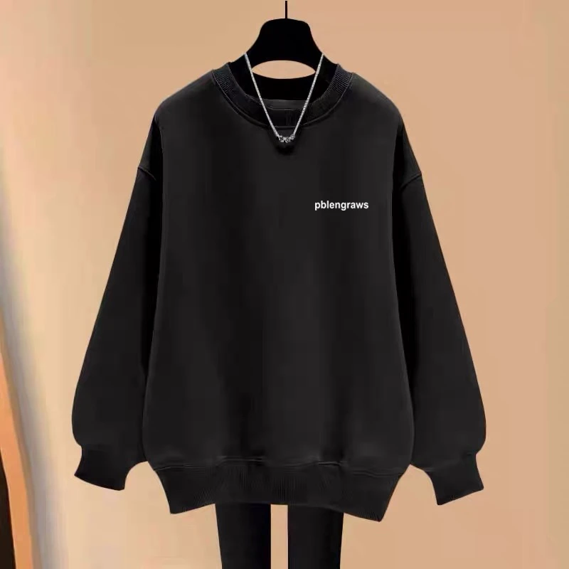 圆领卫衣女2025秋冬季新款宽松休闲洋气中长款遮屁股加绒加厚上衣