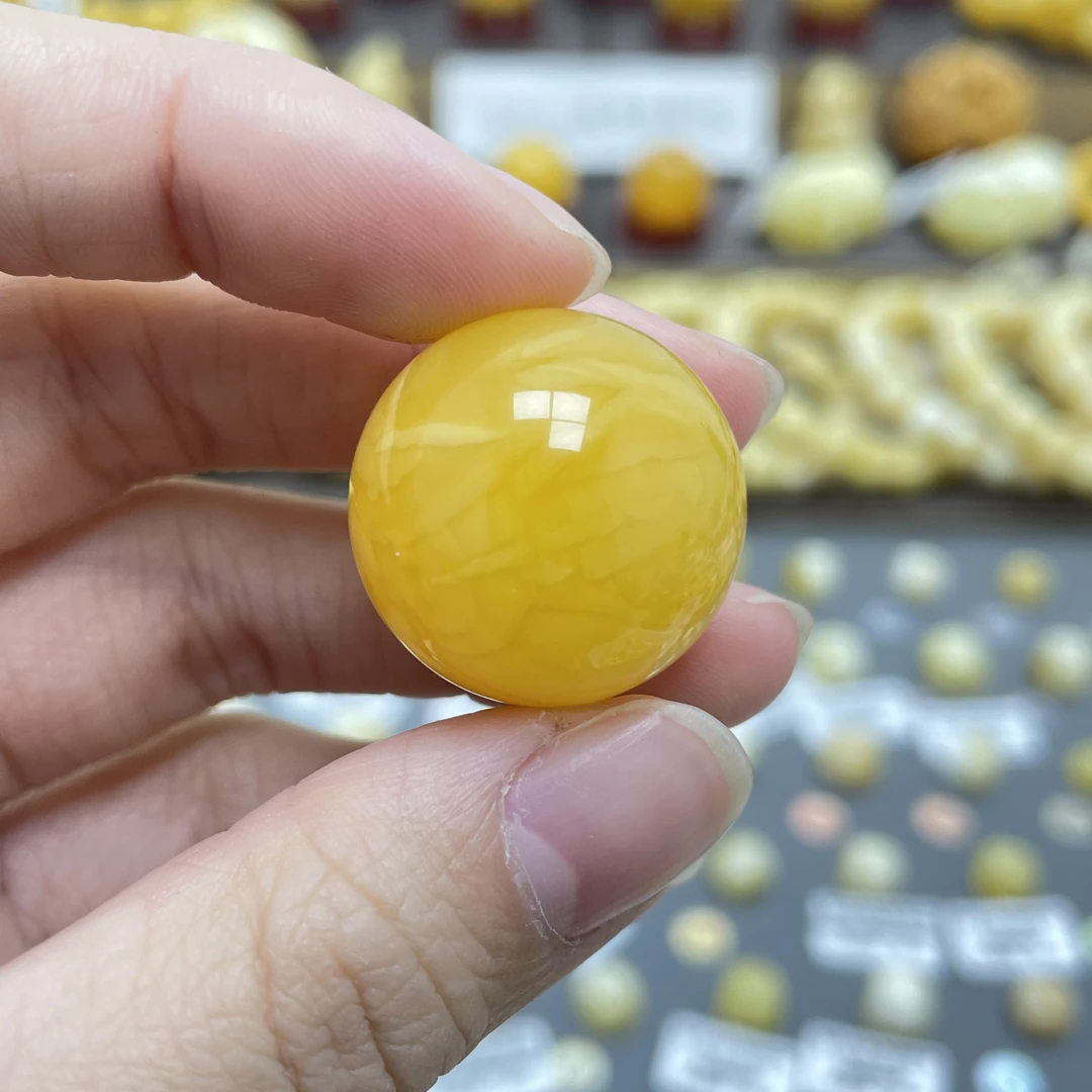 段掌柜臻选｜天然原矿蜜蜡焦皮暴力鸡油黄圆珠22.9mm