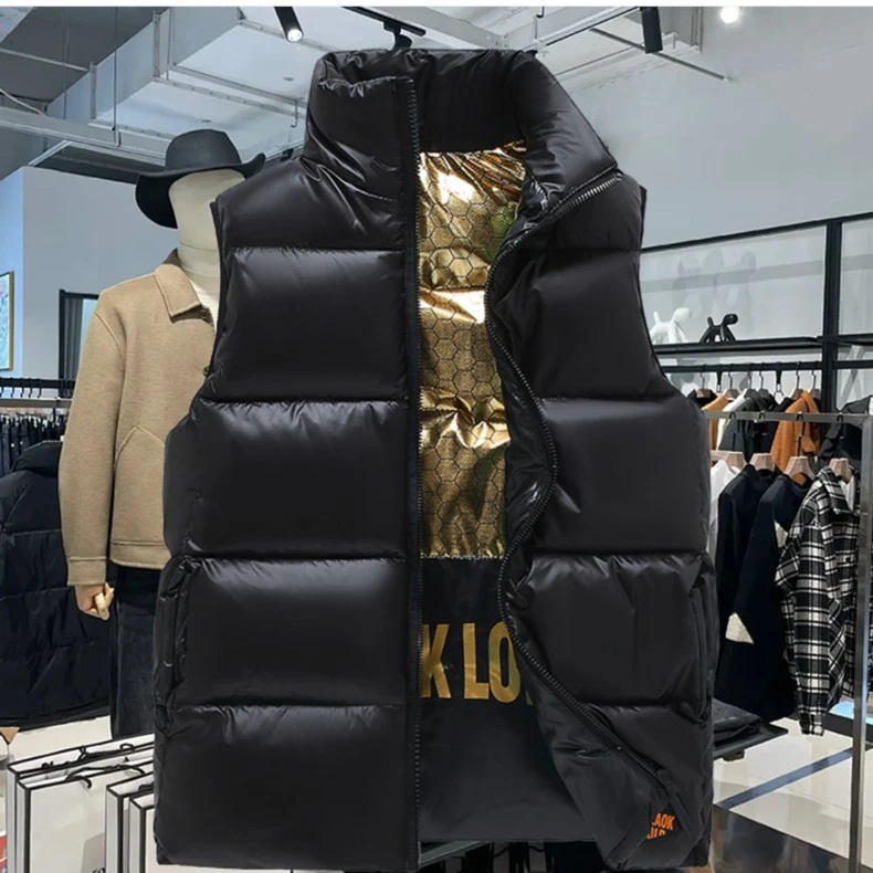 黑金马甲情侣同款黑色经典立领马甲时尚百搭保暖外套韩版修身款式