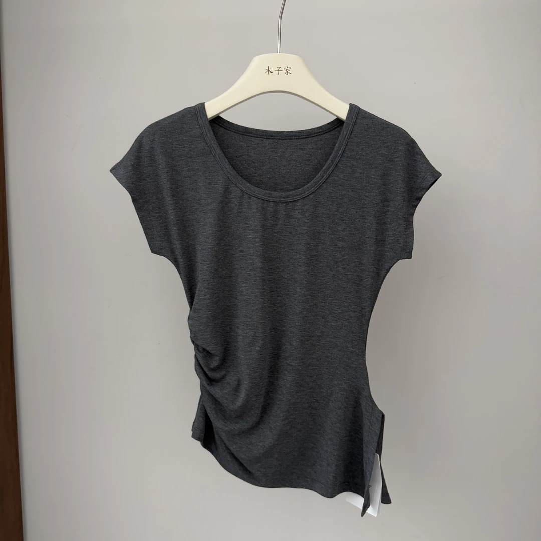 夏季收腰开叉短袖T恤