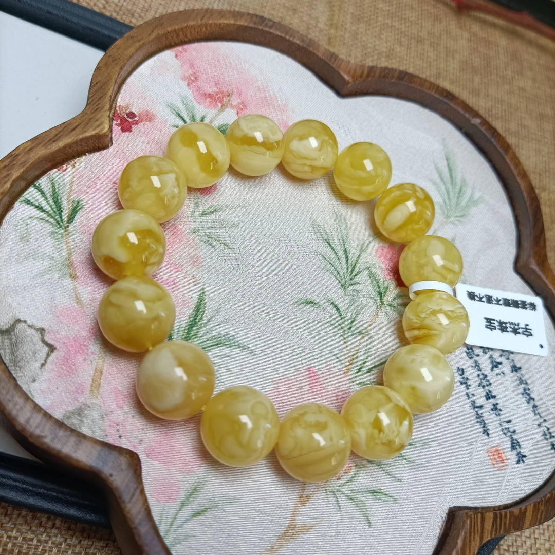 13+天然妖花蜜蜡圆珠手串~俄料~原矿~精品高货妖孽~4722