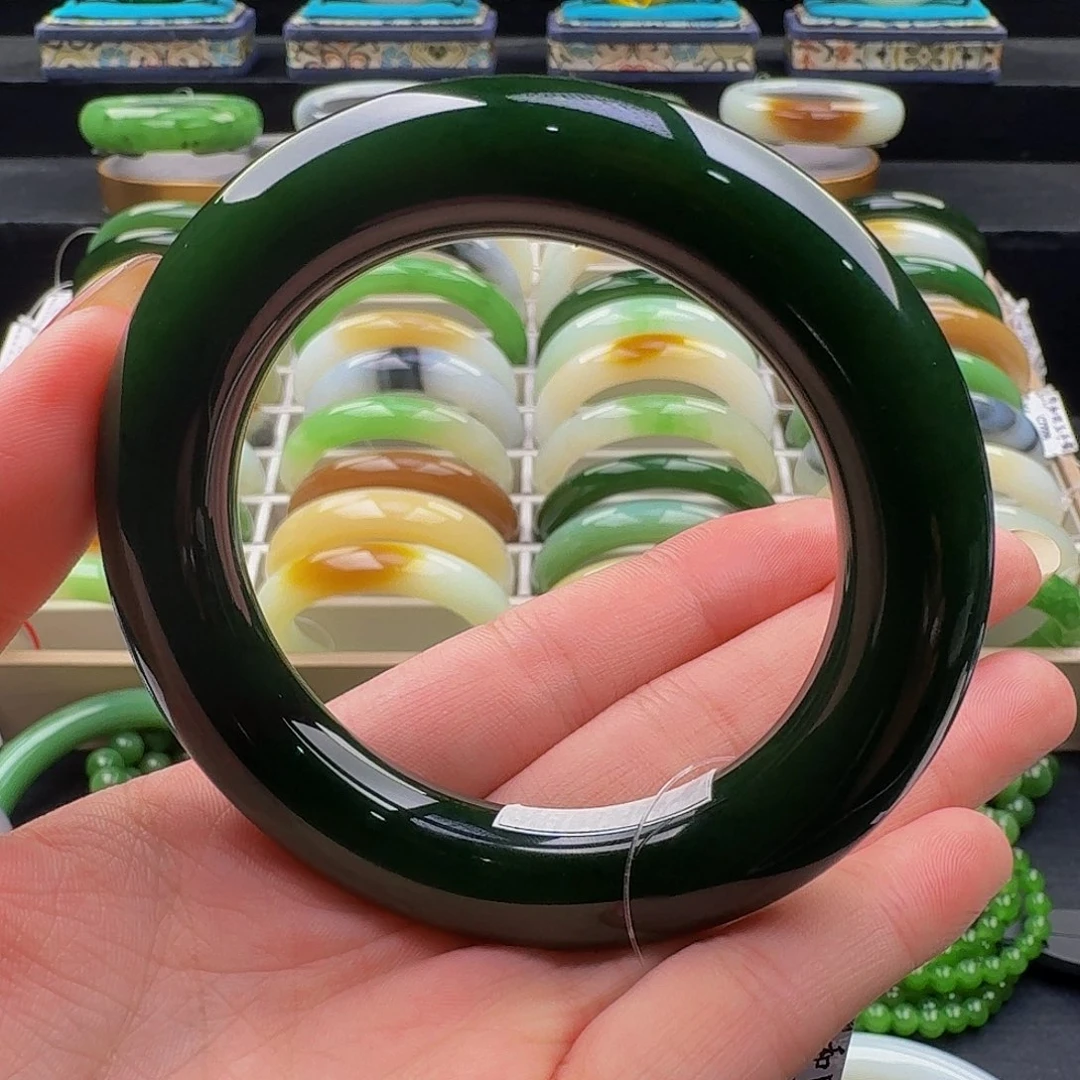 未镶嵌手镯和田玉满色满肉辣菠菜 难得双13大胖圆56.1